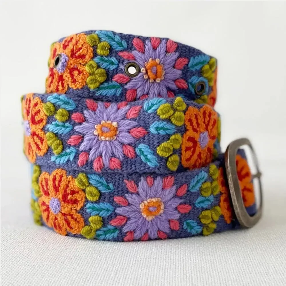 Jenny Krauss Prairie Flower Wool Belt M Boho Western Embroidered Cottage Artisan